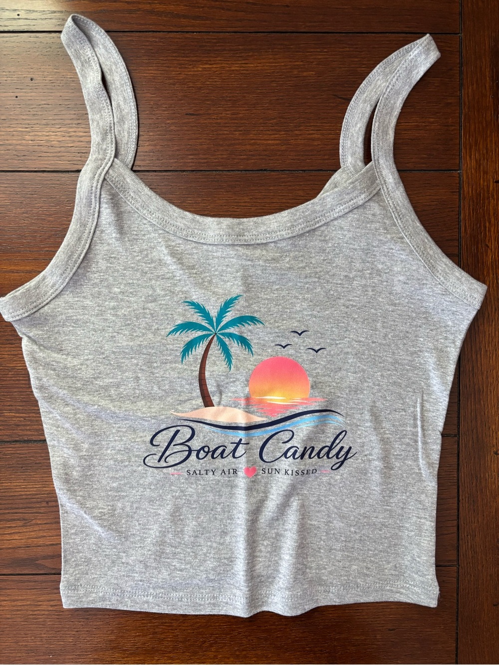 🍭🍬 BOAT CANDY 🍬🍭 Bella Canvas Tank Top with Teal Palm Tree & Pink Sunset